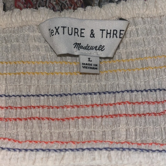 Babydoll Smocked Bodice Top Colorful Y2K Textured Peplum Rainbow Stripe Blouse - Picture 4 of 4